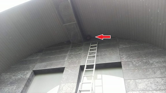 滋賀県大津市でクラブハウスのバルコニーアーチ屋根軒下に営巣したキイロスズメバチの蜂の巣駆除